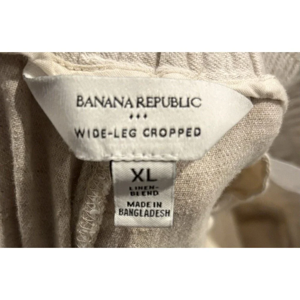 Banana Republic Linen Blend Wide Leg Cropped Pants Beige Women’s XL Casual
